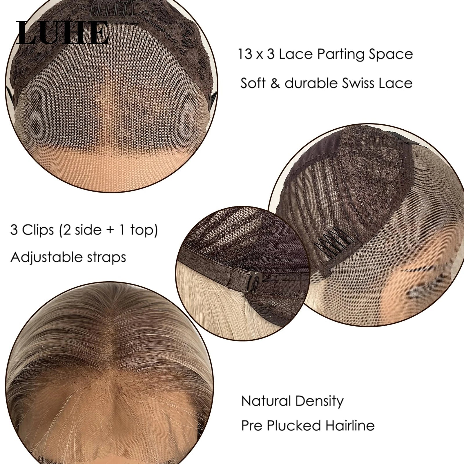 Peruca Front Lace 13x3 Loira Acinzentada com Raiz Escura – Cabelo Sintético, Liso, Curto, Corte Bob, 16 Polegadas – Para Mulheres