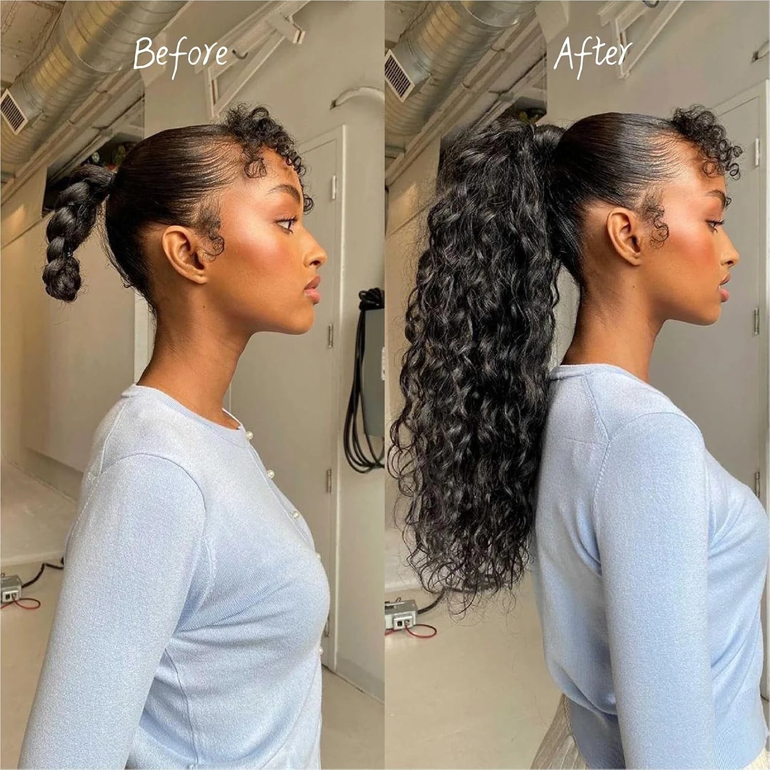 Mega Hair Clip In Ondulado Preto #1B - 100% Cabelo Humano