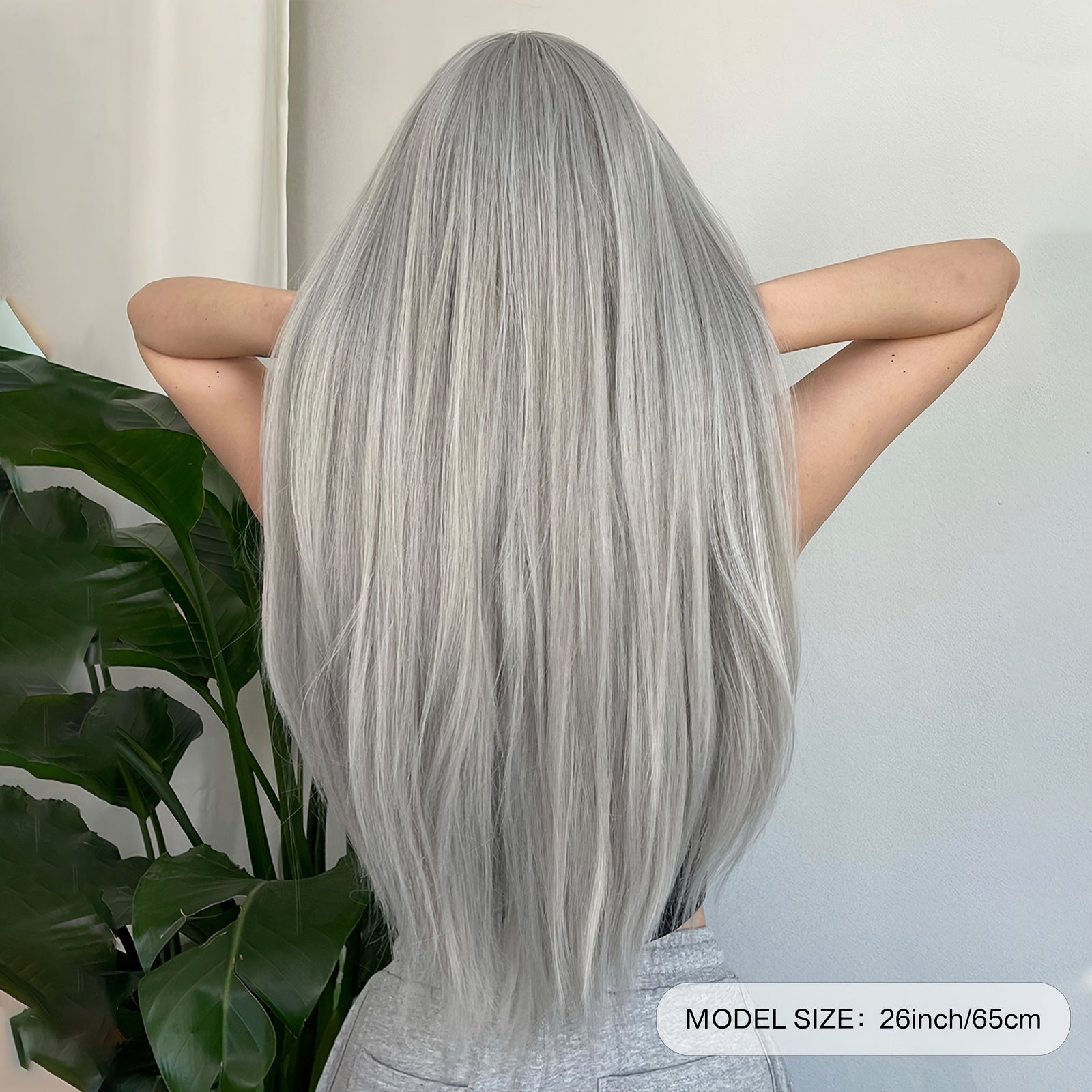 Peruca Cinza Prateada Longa com Franja Halloween | Polly Hair