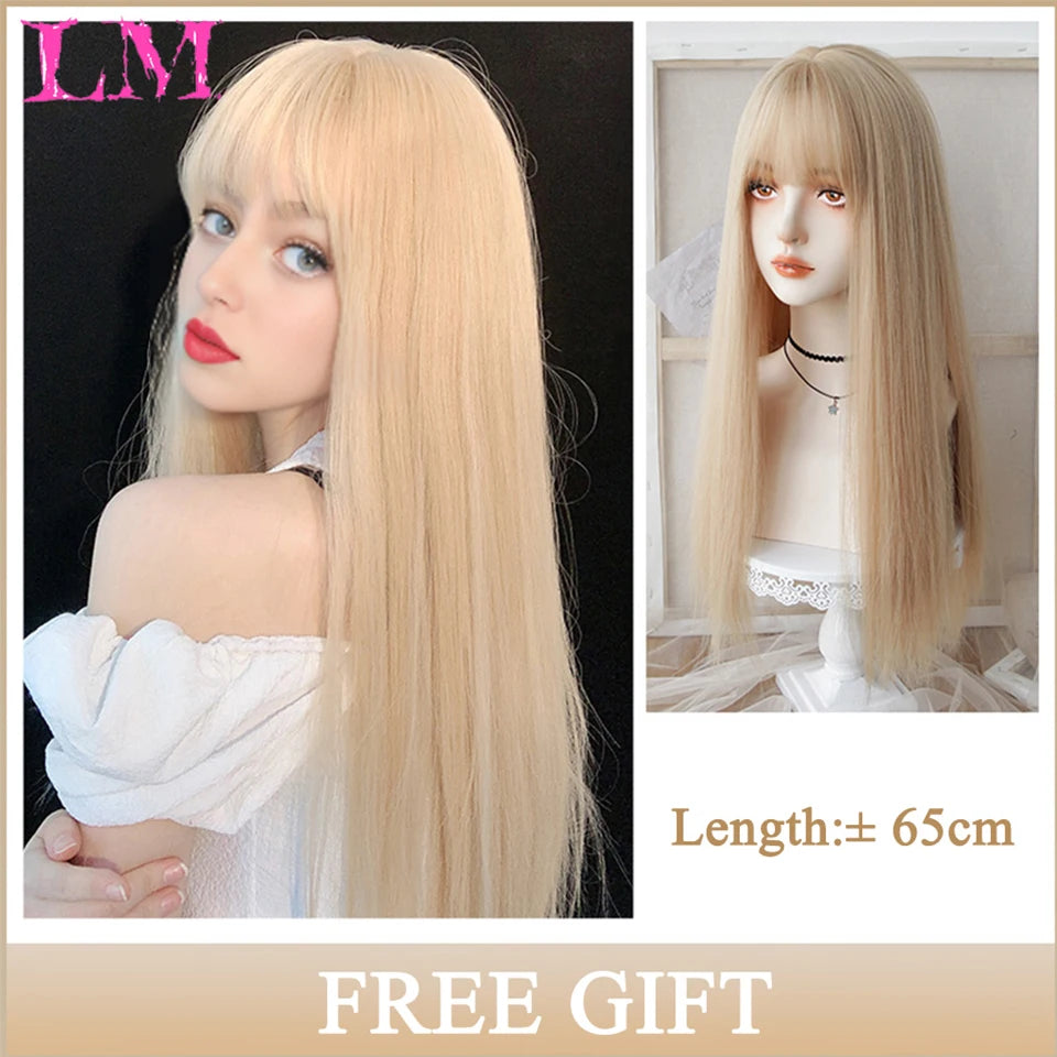 Peruca Rosa de Cosplay com Franja 60 cm – Liso Sintético Resistente ao Calor