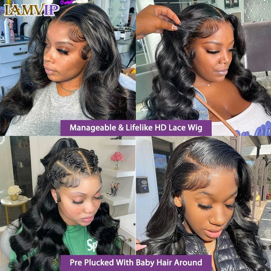 Peruca de Cabelo Humano 250% Densidade Body Wave 13x6 HD Frontal - Lace Brazilian Remy, Pre-plucked, 30-36 inch