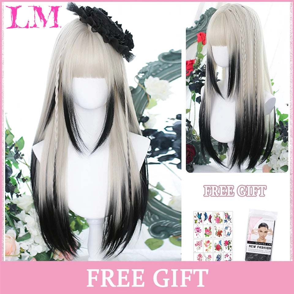 Peruca Rosa de Cosplay com Franja 60 cm – Liso Sintético Resistente ao Calor