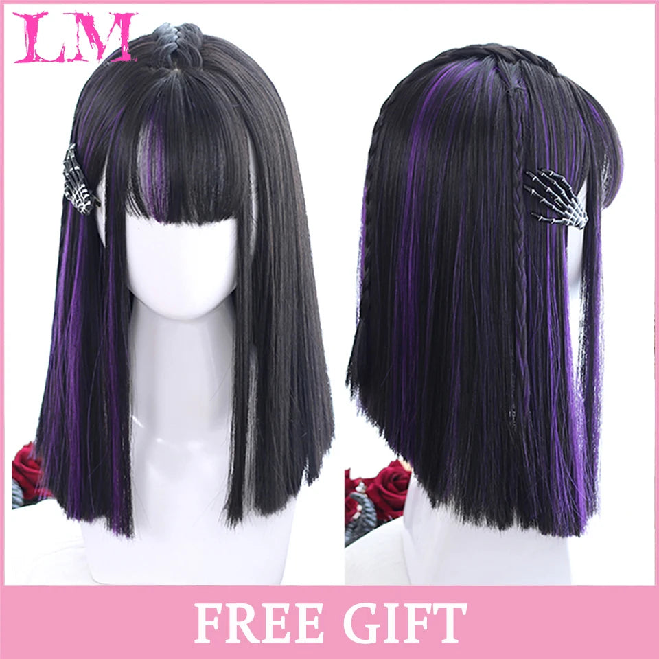 Peruca Rosa de Cosplay com Franja 60 cm – Liso Sintético Resistente ao Calor