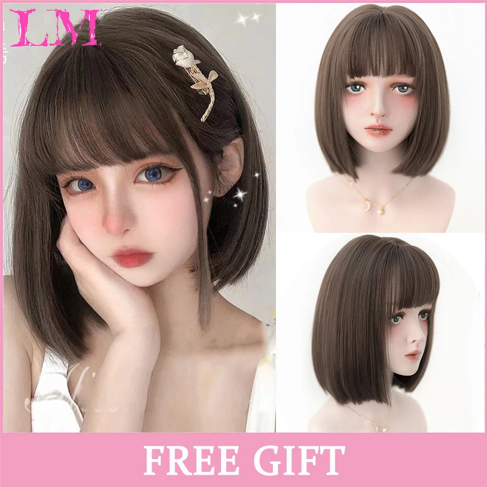 Peruca Rosa de Cosplay com Franja 60 cm – Liso Sintético Resistente ao Calor