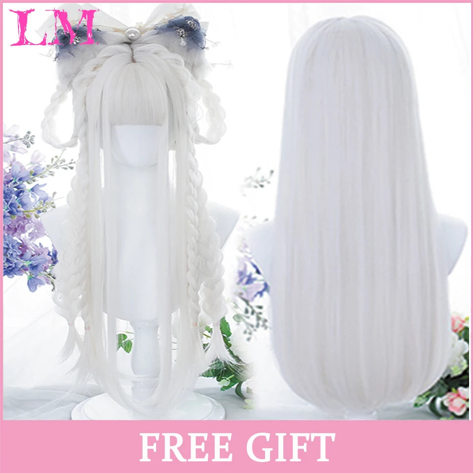 Peruca Rosa de Cosplay com Franja 60 cm – Liso Sintético Resistente ao Calor
