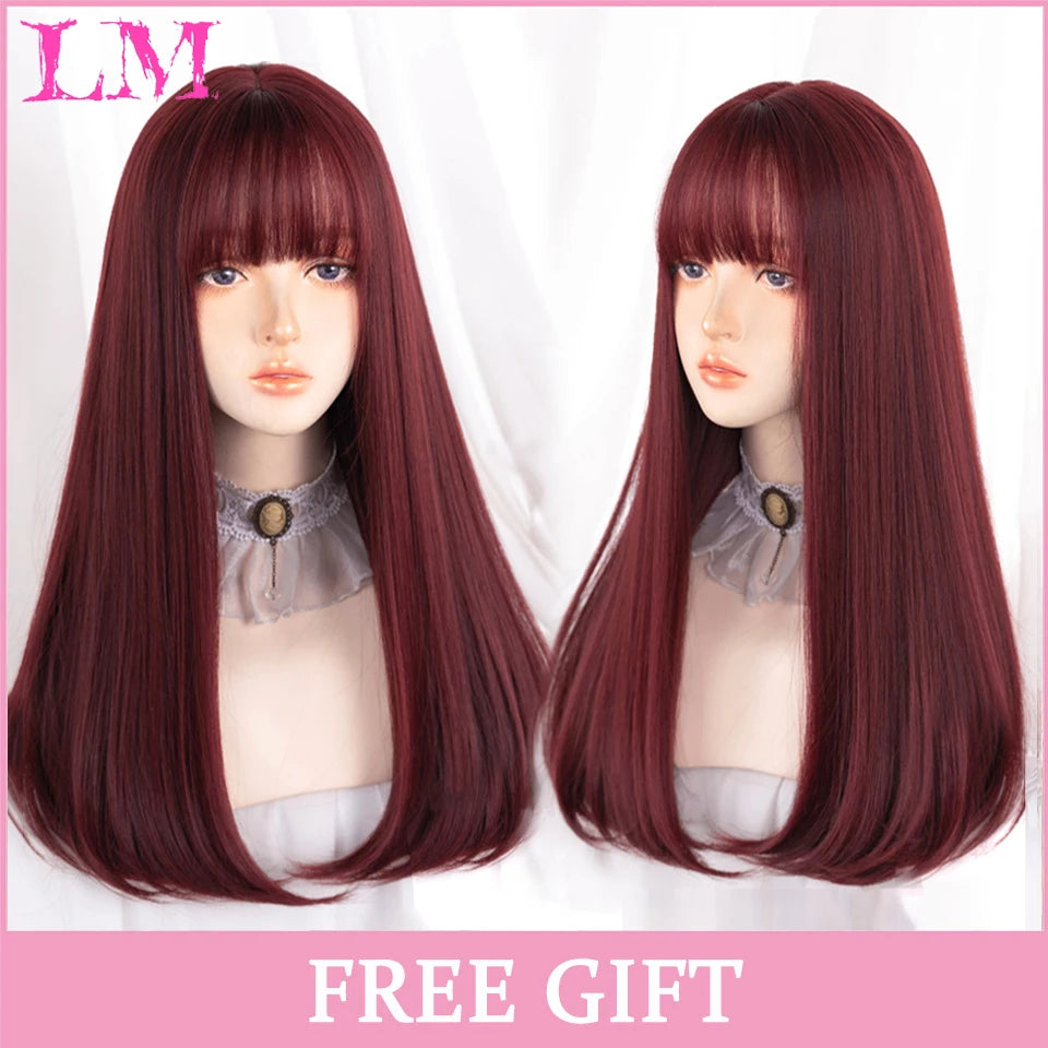 Peruca Rosa de Cosplay com Franja 60 cm – Liso Sintético Resistente ao Calor