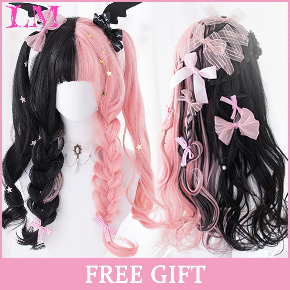 Peruca Rosa de Cosplay com Franja 60 cm – Liso Sintético Resistente ao Calor