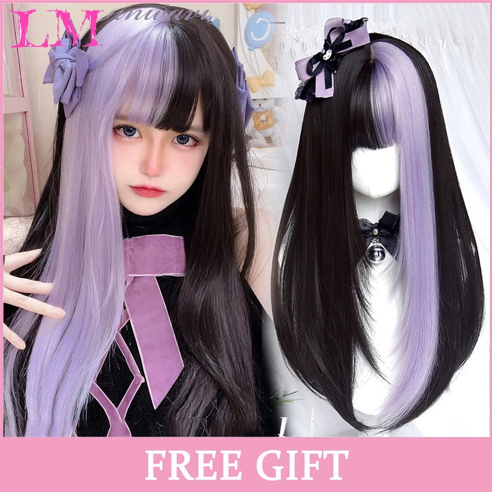 Peruca Rosa de Cosplay com Franja 60 cm – Liso Sintético Resistente ao Calor