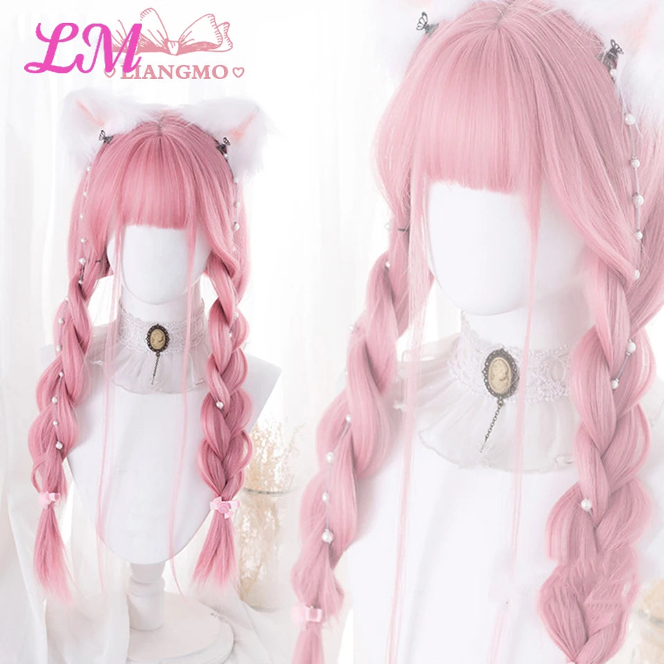 Peruca Rosa de Cosplay com Franja 60 cm – Liso Sintético Resistente ao Calor