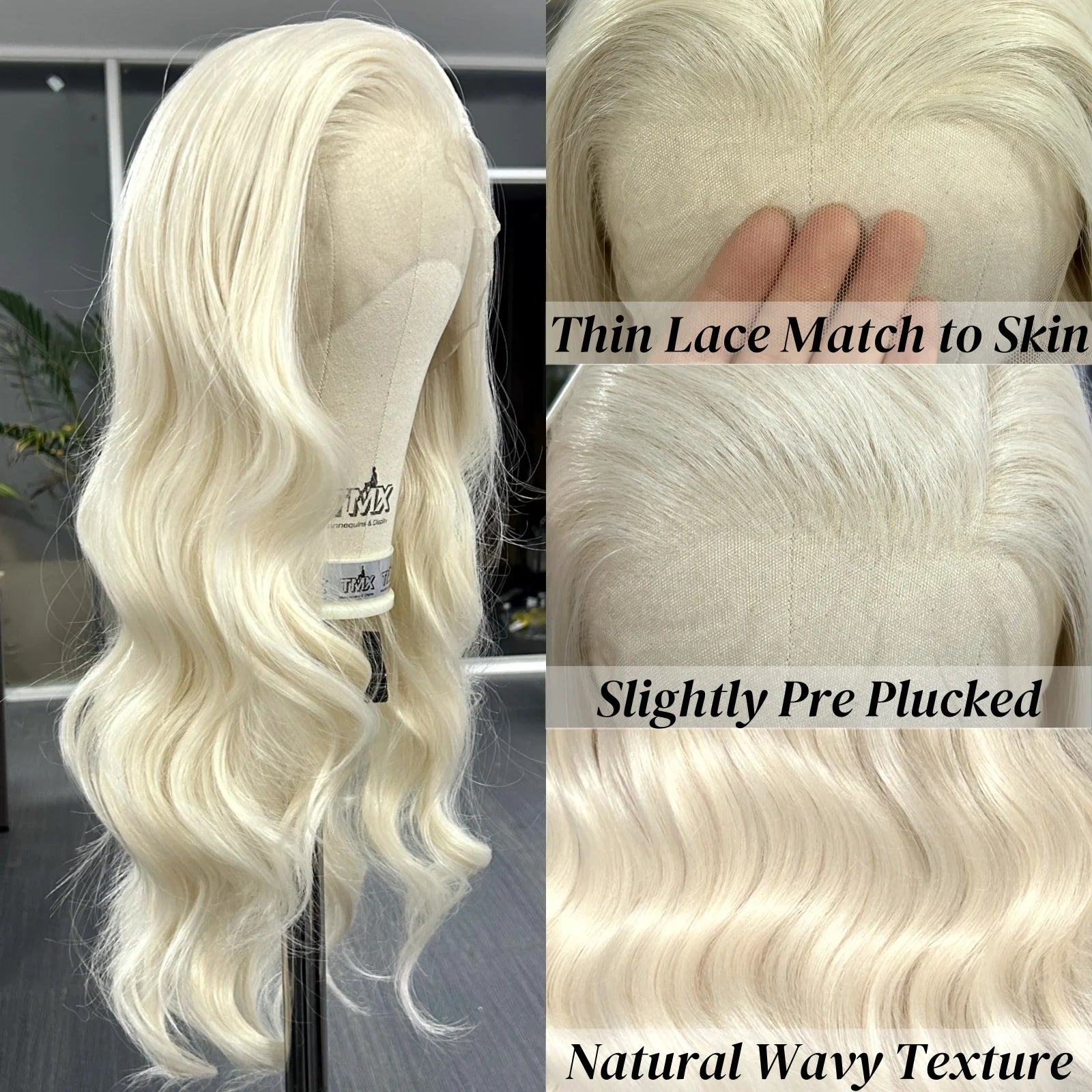 Peruca Loiro Platinado Longa Ondulada – Lace Frontal 13x4 Natural