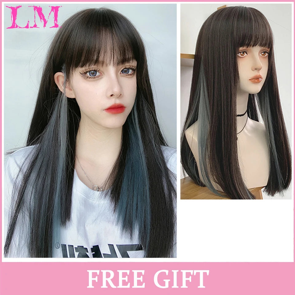 Peruca Rosa de Cosplay com Franja 60 cm – Liso Sintético Resistente ao Calor