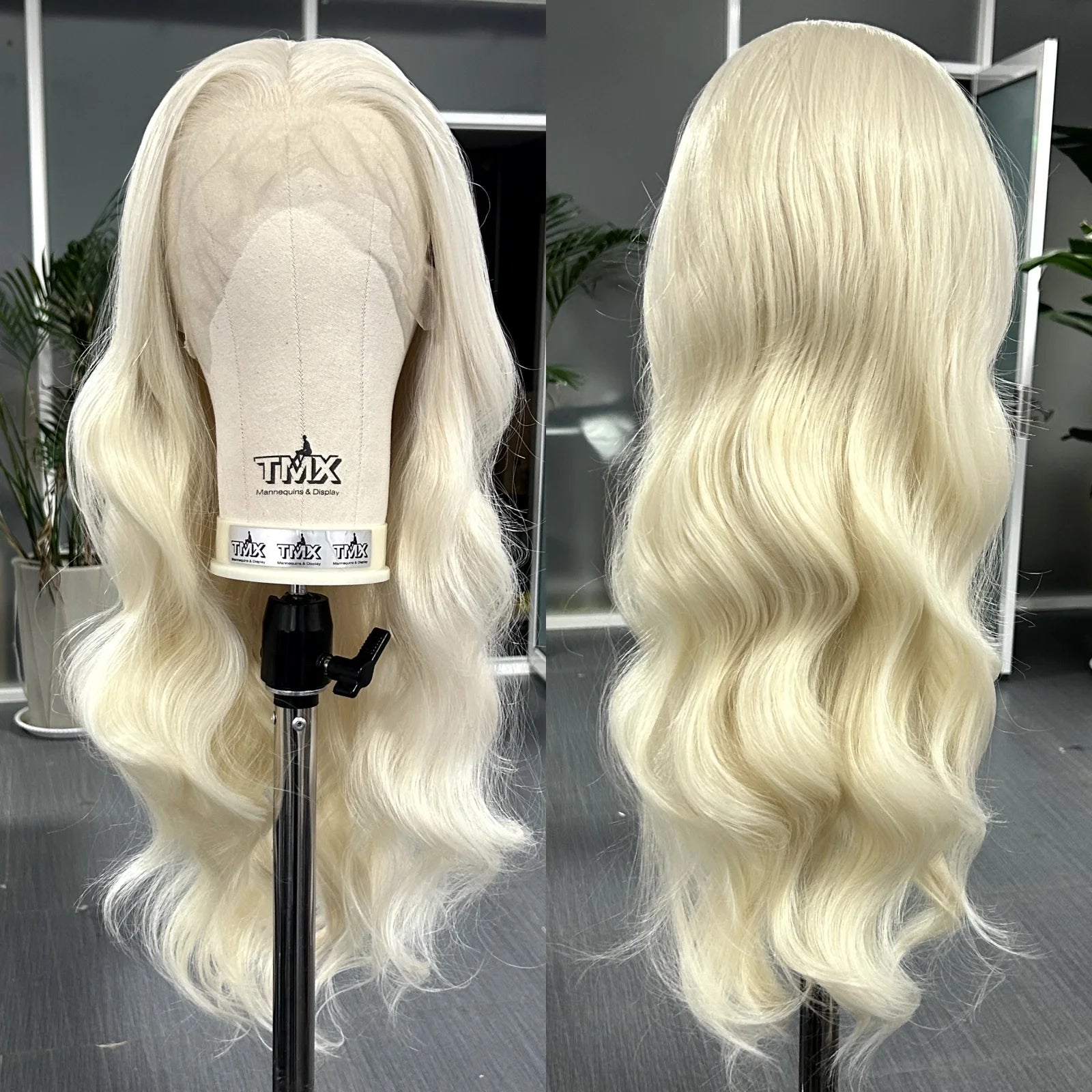 Peruca Loiro Platinado Longa Ondulada – Lace Frontal 13x4 Natural