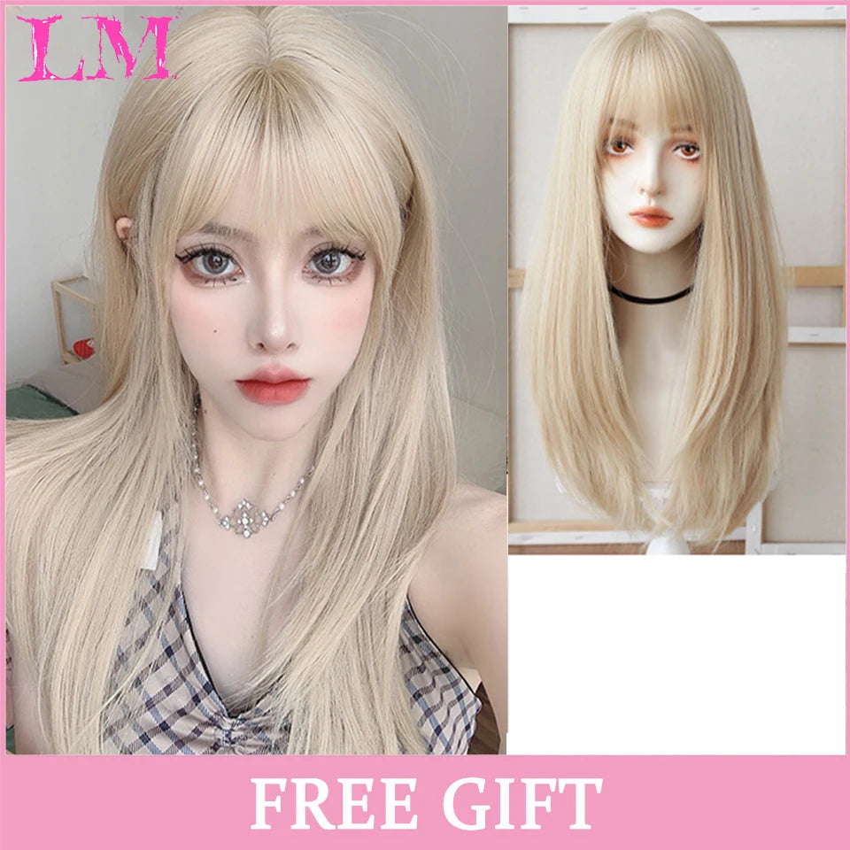 Peruca Rosa de Cosplay com Franja 60 cm – Liso Sintético Resistente ao Calor