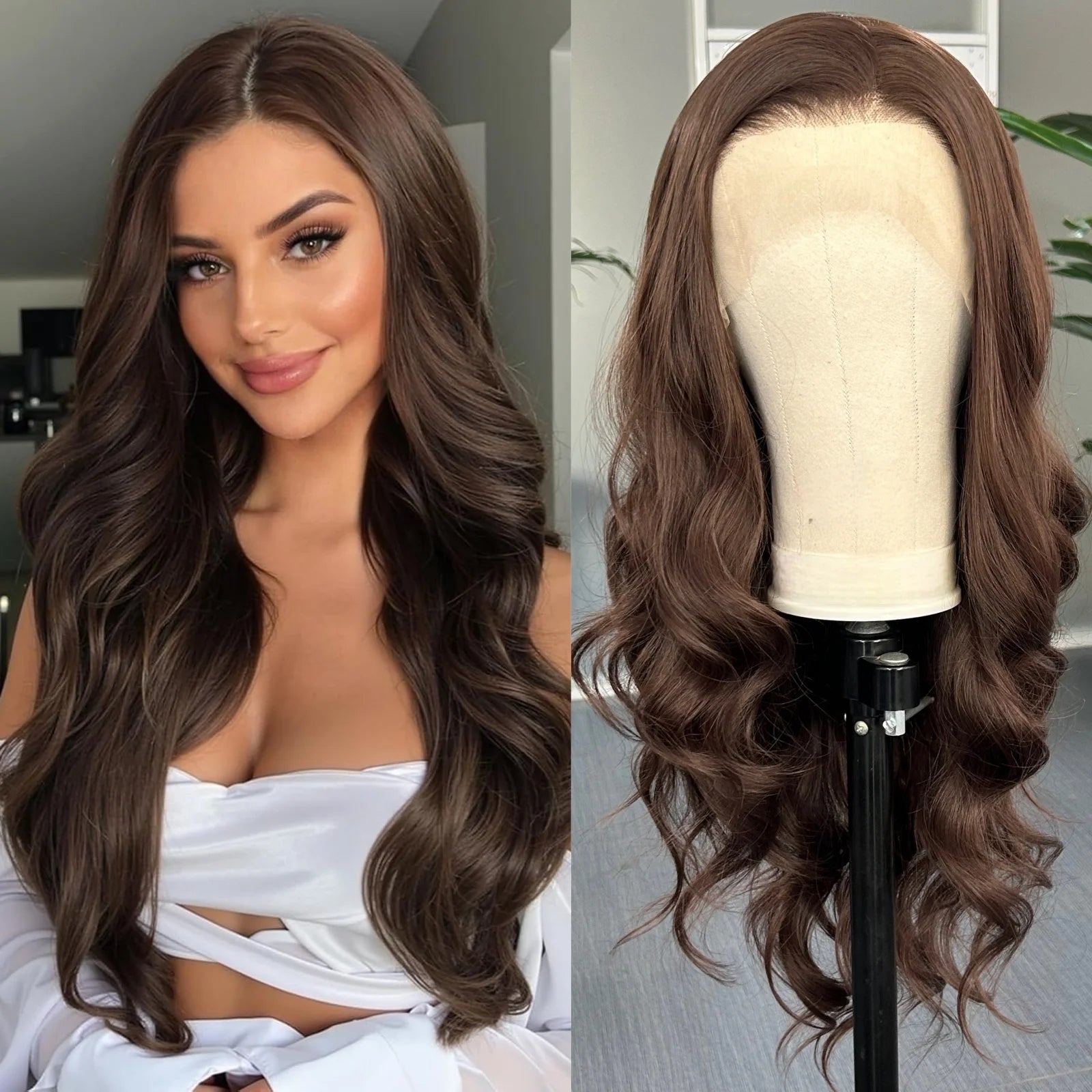 Peruca Loiro Platinado Longa Ondulada – Lace Frontal 13x4 Natural