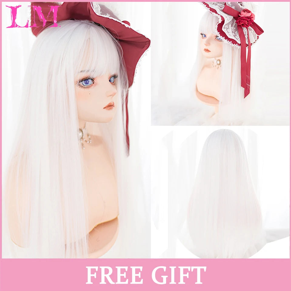 Peruca Rosa de Cosplay com Franja 60 cm – Liso Sintético Resistente ao Calor
