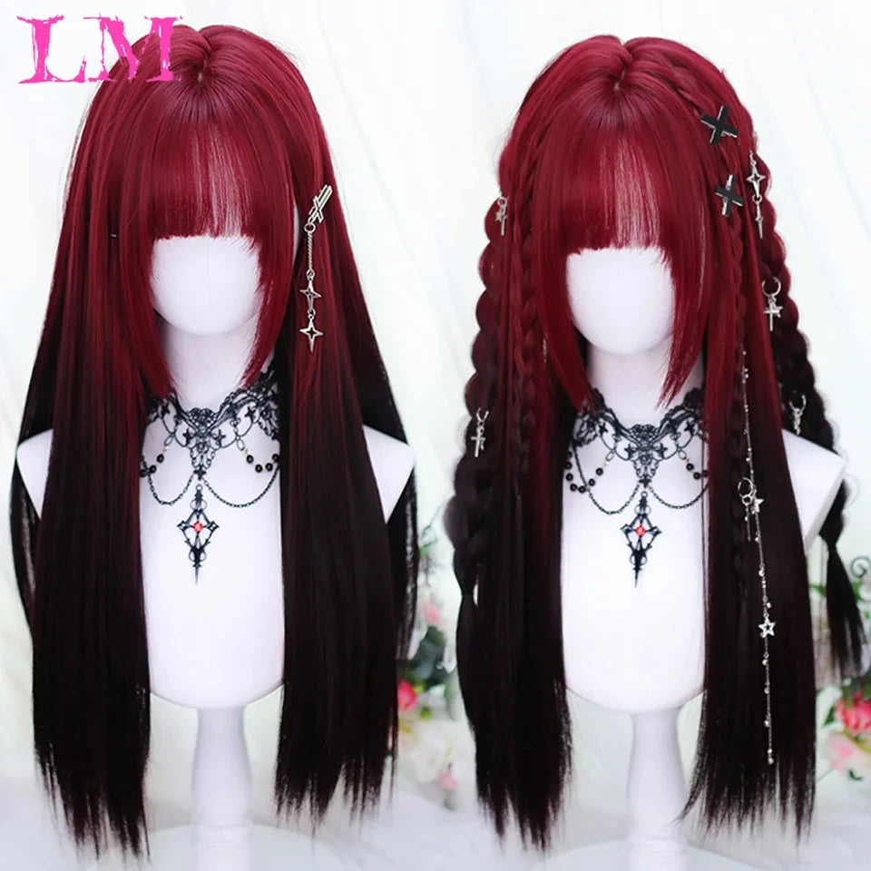Peruca Rosa de Cosplay com Franja 60 cm – Liso Sintético Resistente ao Calor