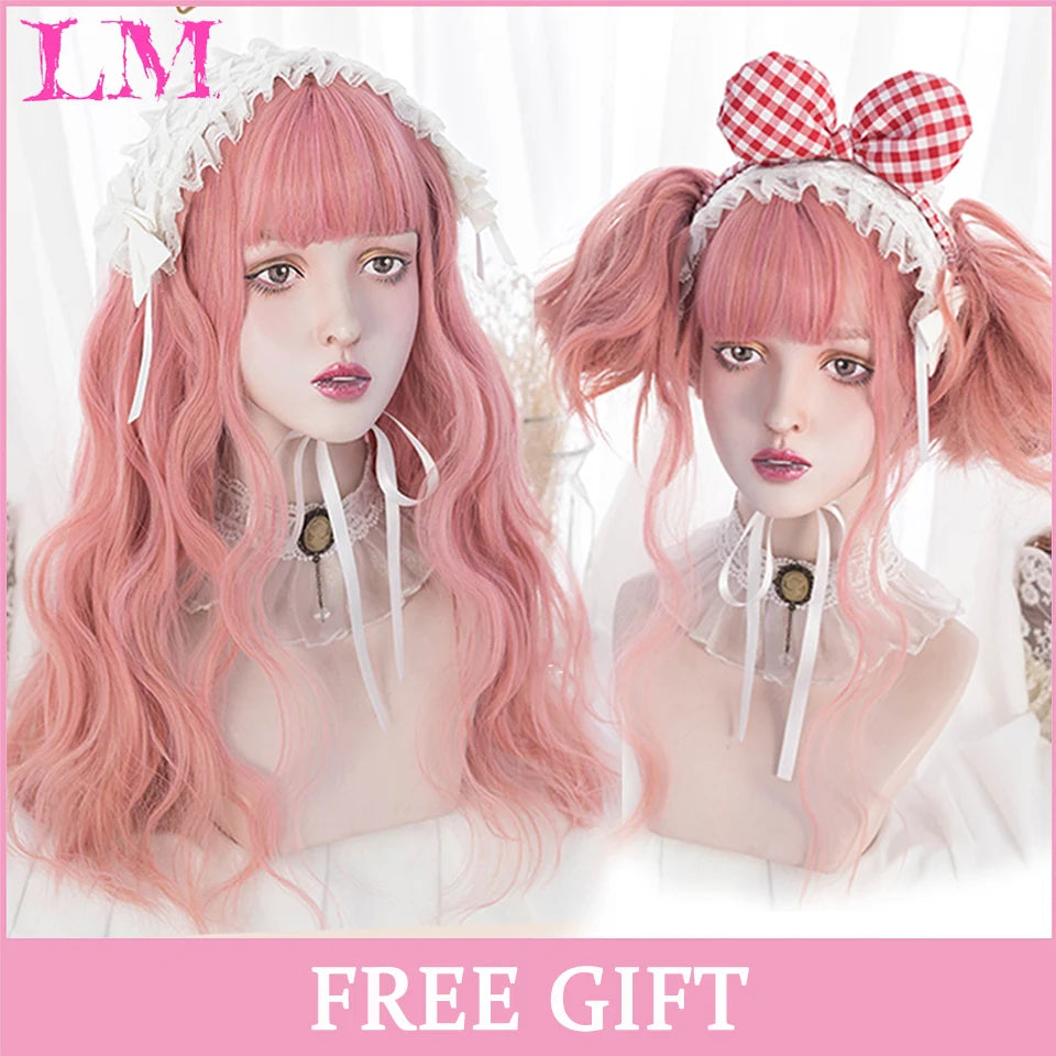 Peruca Rosa de Cosplay com Franja 60 cm – Liso Sintético Resistente ao Calor