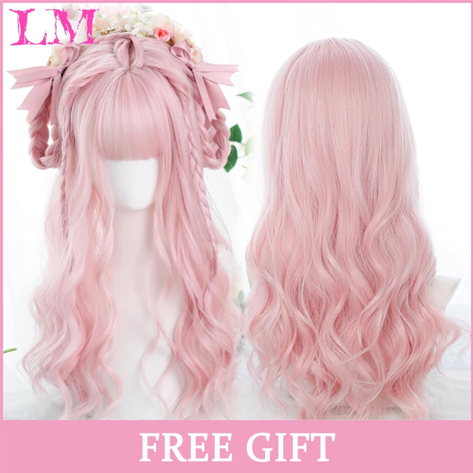 Peruca Rosa de Cosplay com Franja 60 cm – Liso Sintético Resistente ao Calor