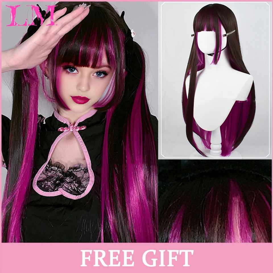 Peruca Rosa de Cosplay com Franja 60 cm – Liso Sintético Resistente ao Calor