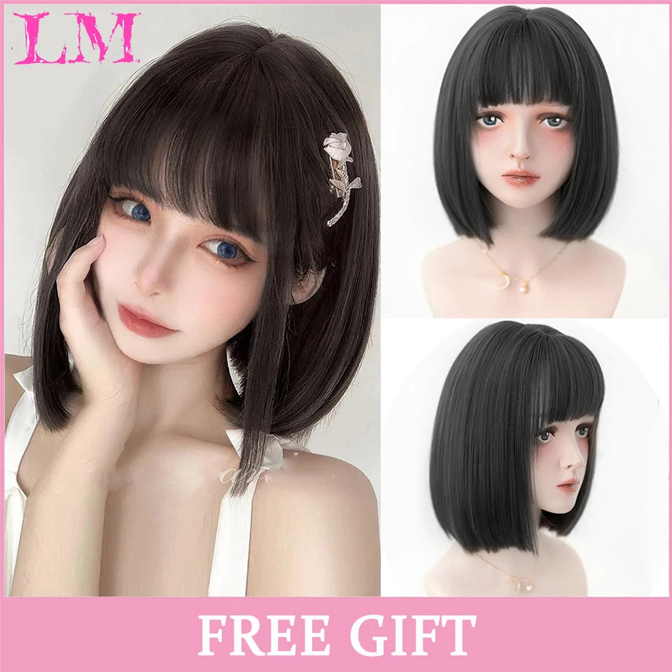 Peruca Rosa de Cosplay com Franja 60 cm – Liso Sintético Resistente ao Calor
