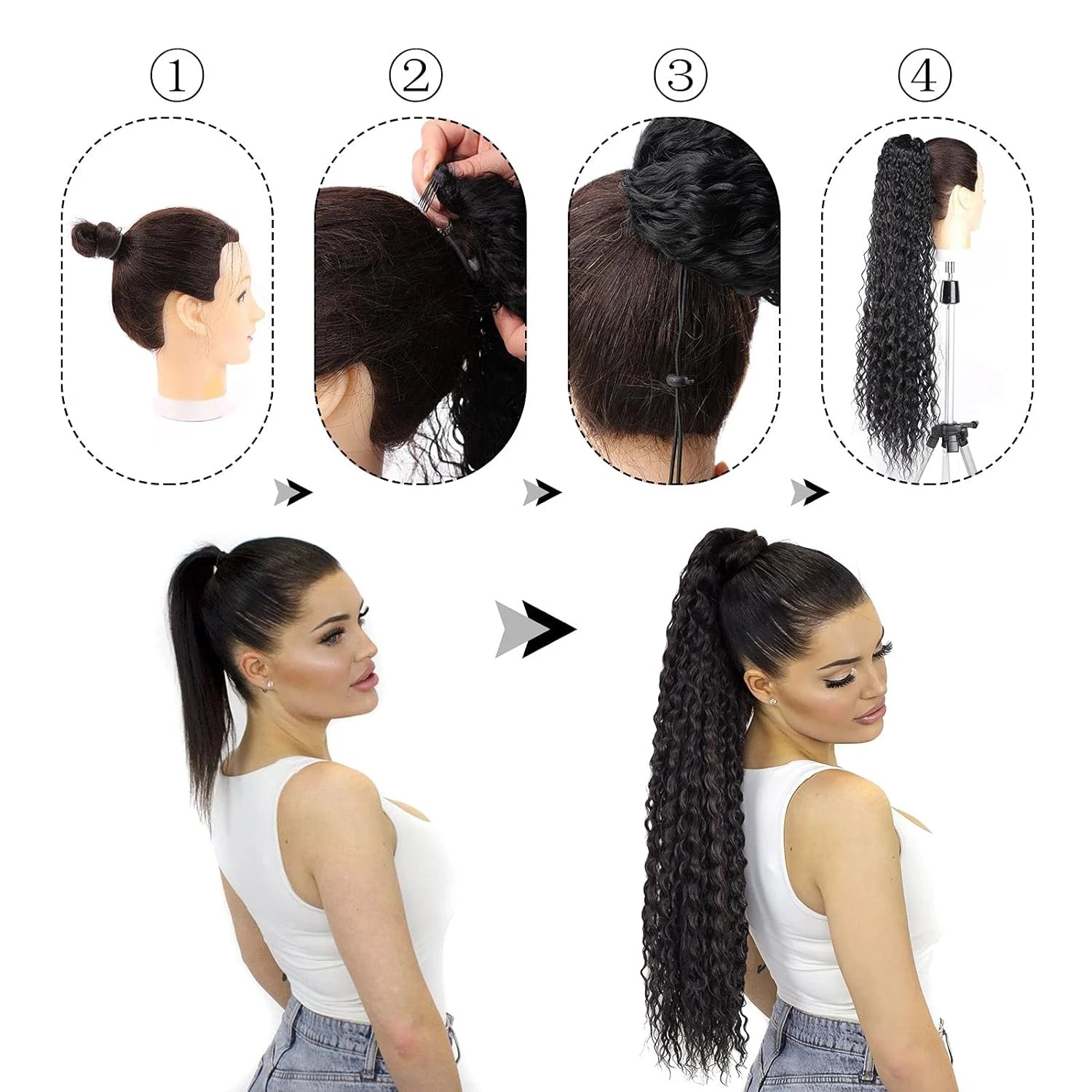 Mega Hair Clip In Ondulado Preto #1B - 100% Cabelo Humano