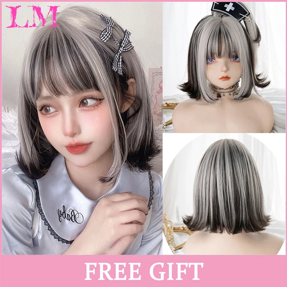Peruca Rosa de Cosplay com Franja 60 cm – Liso Sintético Resistente ao Calor