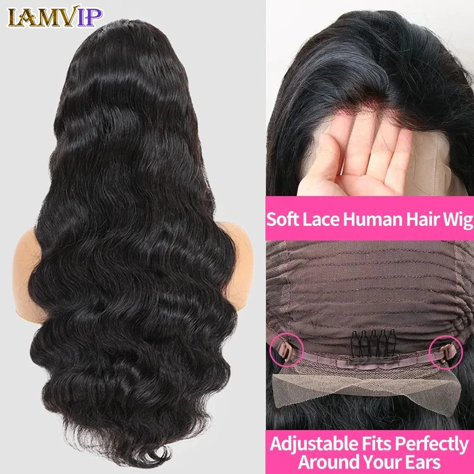 Peruca de Cabelo Humano 250% Densidade Body Wave 13x6 HD Frontal - Lace Brazilian Remy, Pre-plucked, 30-36 inch