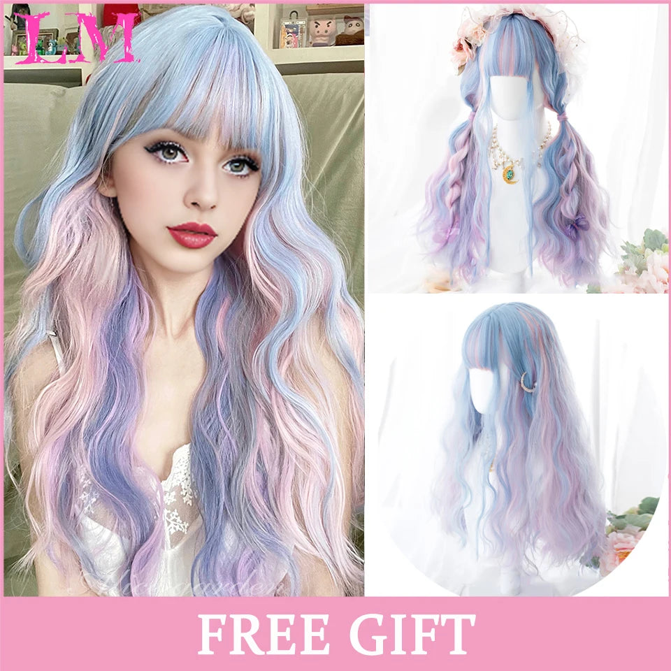 Peruca Rosa de Cosplay com Franja 60 cm – Liso Sintético Resistente ao Calor