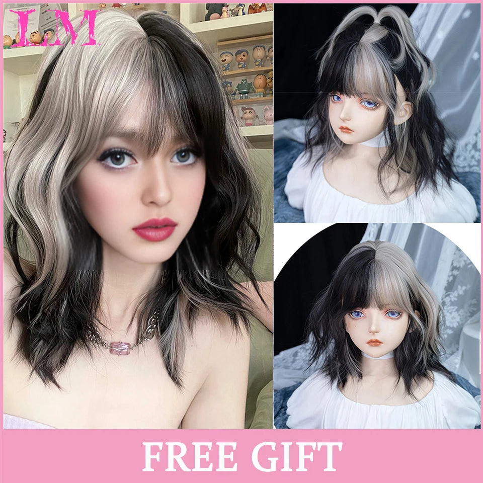 Peruca Rosa de Cosplay com Franja 60 cm – Liso Sintético Resistente ao Calor