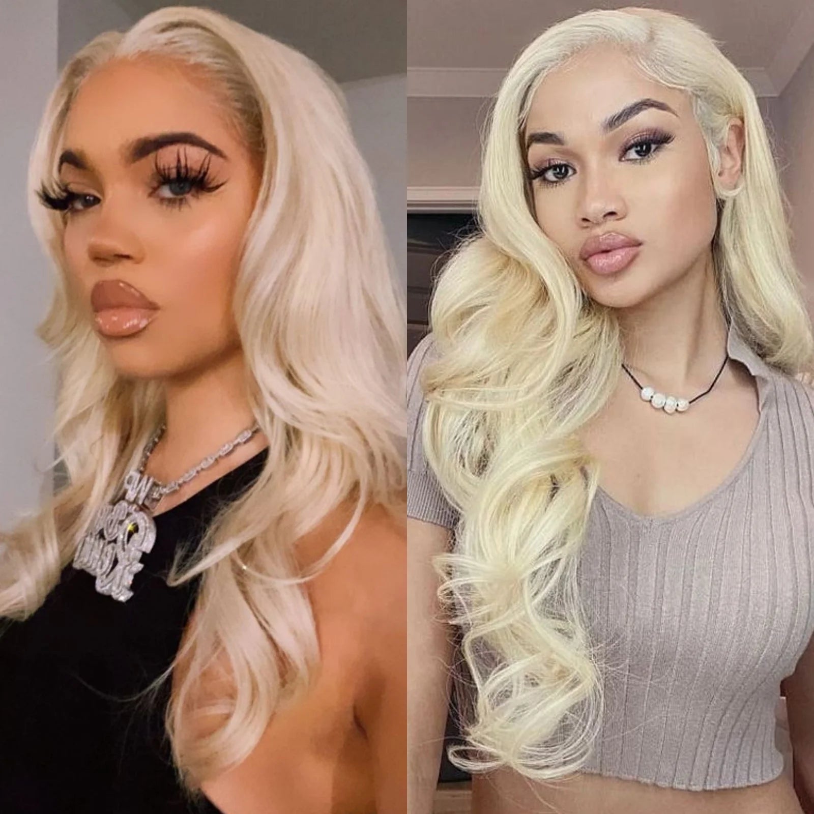 Peruca Loiro Platinado Longa Ondulada – Lace Frontal 13x4 Natural