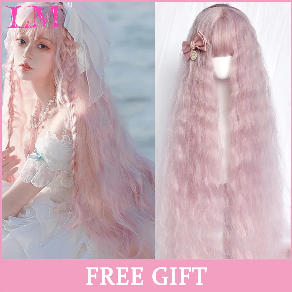 Peruca Rosa de Cosplay com Franja 60 cm – Liso Sintético Resistente ao Calor
