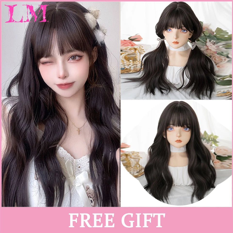 Peruca Rosa de Cosplay com Franja 60 cm – Liso Sintético Resistente ao Calor
