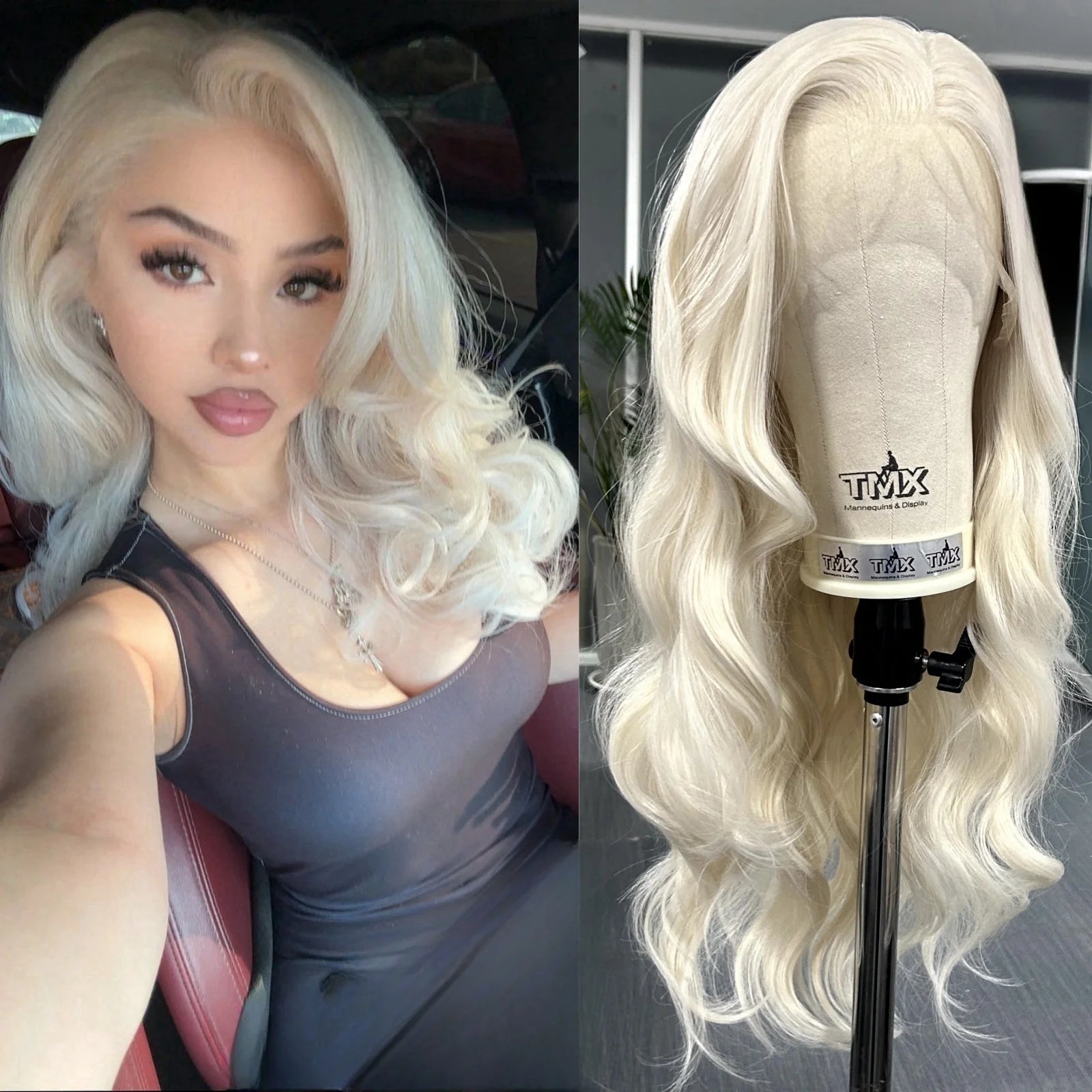 Peruca Loiro Platinado Longa Ondulada – Lace Frontal 13x4 Natural