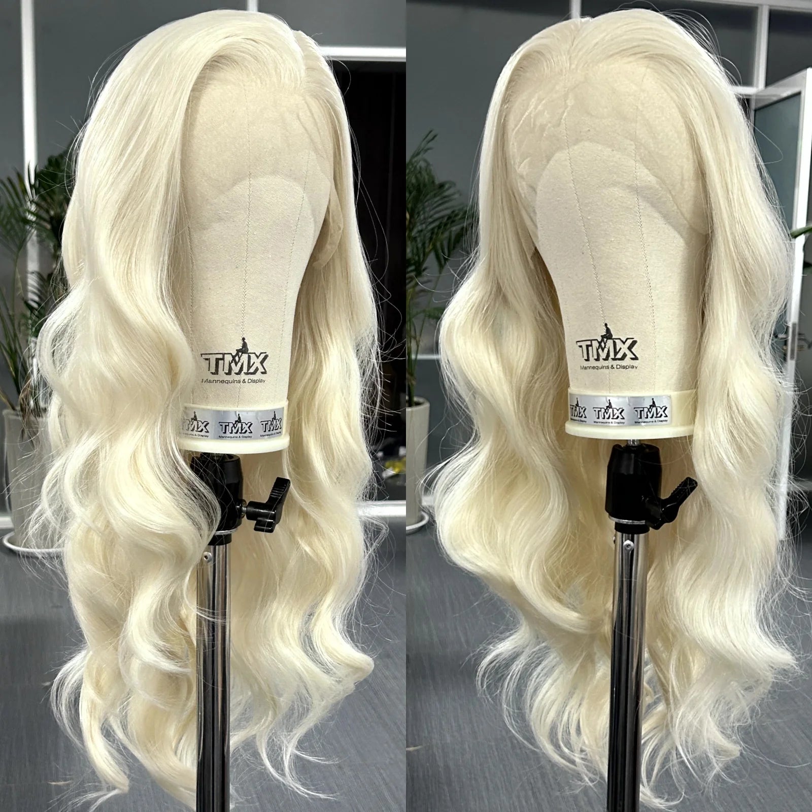 Peruca Loiro Platinado Longa Ondulada – Lace Frontal 13x4 Natural
